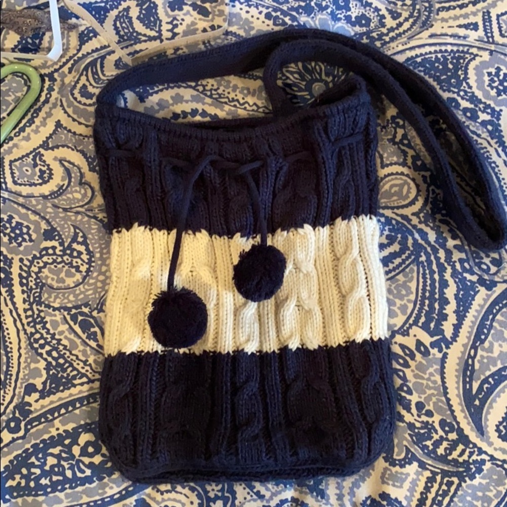 Aeropostale knit tote. Navy/cream with Pompoms.